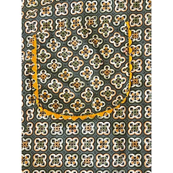 Vintage Half Apron With Pocket & Yellow Trim Green & Orange Floral Design Cotton - Picture 6 of 8